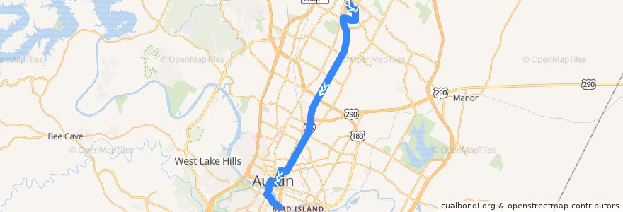 Mapa del recorrido Capital Metro 935 Tech Ridge Express (southbound) de la línea  en Остин.