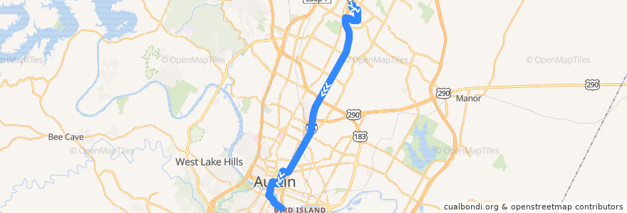 Mapa del recorrido Capital Metro 935 Tech Ridge Express (southbound) de la línea  en Austin.