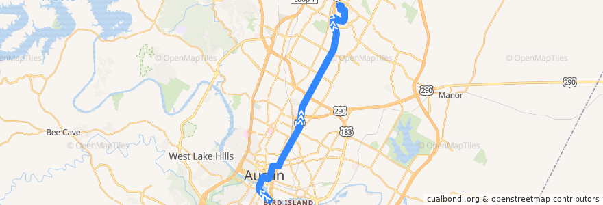 Mapa del recorrido Capital Metro 935 Tech Ridge Express (northbound) de la línea  en Austin.