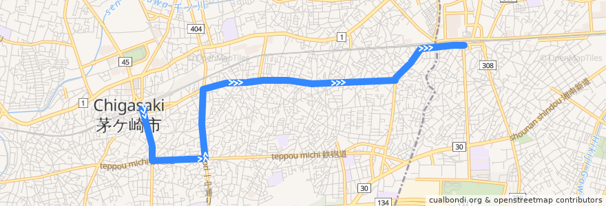 Mapa del recorrido 辻12:茅ヶ崎駅南口=>辻堂駅南口 de la línea  en 茅ヶ崎市.