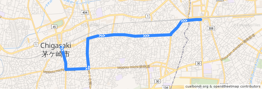 Mapa del recorrido 辻12:茅ヶ崎駅南口=>辻堂駅南口 de la línea  en Chigasaki.