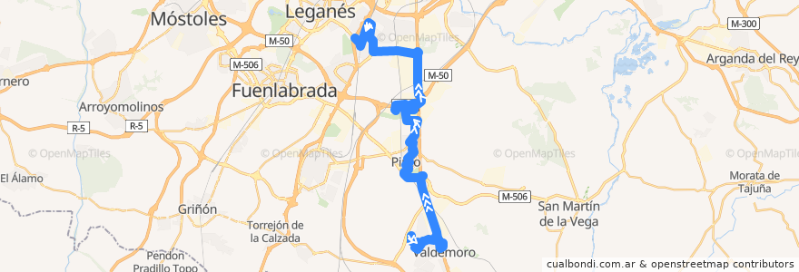 Mapa del recorrido 428: Valdemoro - Getafe (Por R.Almanzora) de la línea  en Comunidade de Madrid.