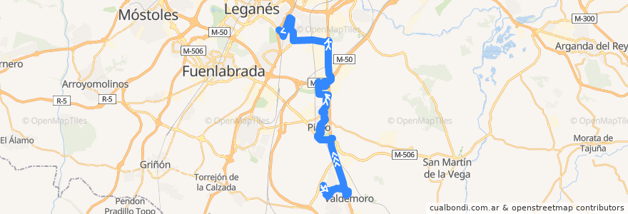 Mapa del recorrido 428: Valdemoro - Getafe de la línea  en بخش خودمختار مادرید.