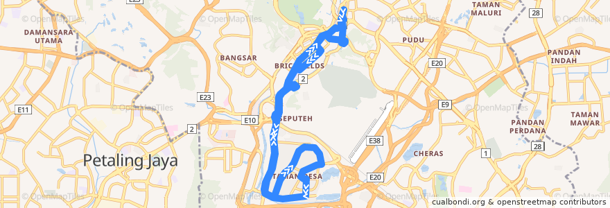 Mapa del recorrido Route 650 (Taman Desa -> Hab Pasar Seni -> Taman Desa) de la línea  en Kuala Lumpur.