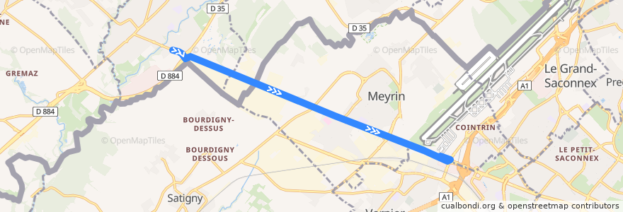 Mapa del recorrido Bus 68: (Thoiry) → St-Genis → CERN → (Blandonnet) de la línea  en Geneva.