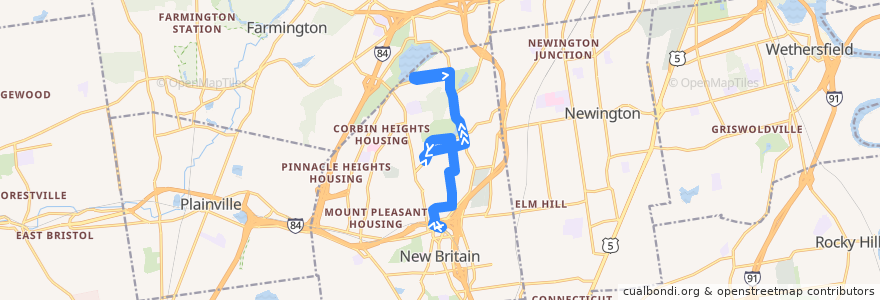 Mapa del recorrido CTtransit 507 Oak Street de la línea  en Hartford County.