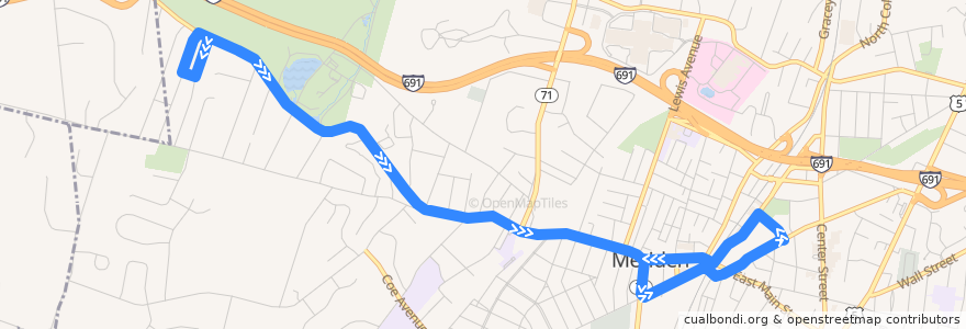 Mapa del recorrido CTtransit 565 West Main Street de la línea  en Meriden.