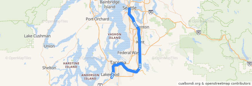 Mapa del recorrido Sound Transit Sounder South: Seattle => Lakewood de la línea  en Washington.