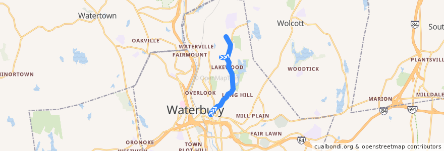 Mapa del recorrido CTtransit 416F North Main Street (to Farmcrest Drive) de la línea  en Waterbury.