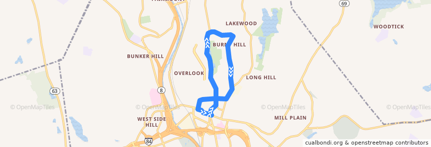 Mapa del recorrido CTtransit 413/412 de la línea  en Waterbury.