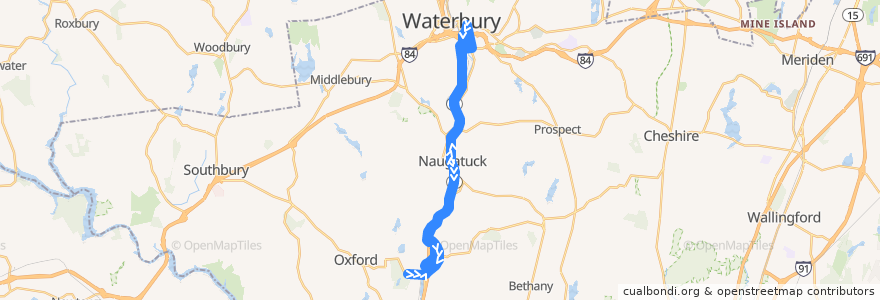 Mapa del recorrido CTtransit 479X Waterbury/Beacon Falls de la línea  en New Haven County.