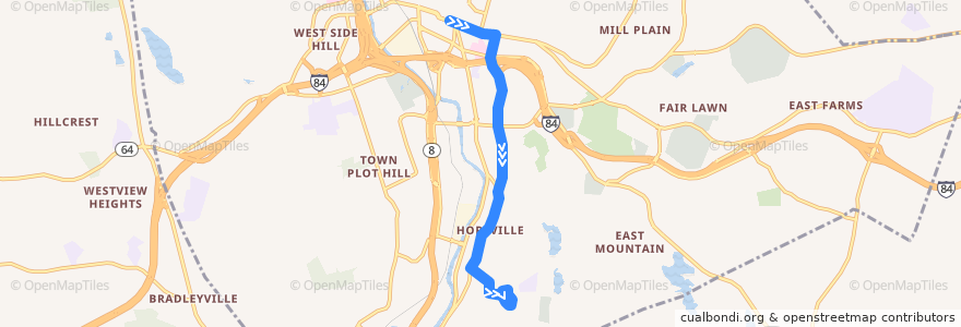 Mapa del recorrido CTtransit 433 Baldwin Street de la línea  en Waterbury.