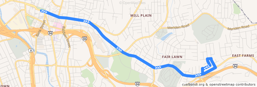 Mapa del recorrido CTtransit 426M East Main Street (to Meriline Avenue) de la línea  en Waterbury.