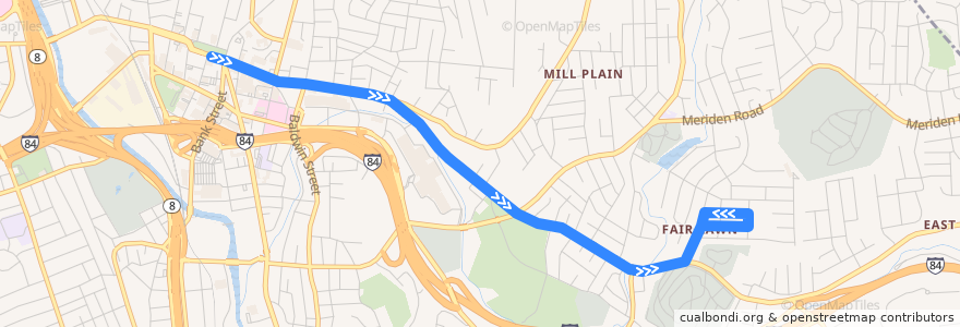 Mapa del recorrido CTtransit 426F East Main Street (to Fairlawn) de la línea  en Waterbury.