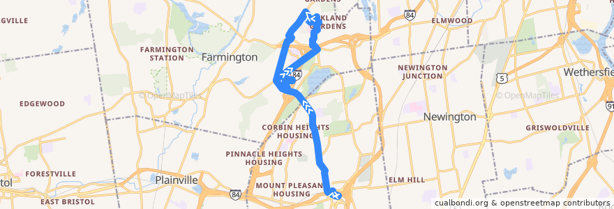 Mapa del recorrido CTtransit 506F Farmington Avenue (via Farm Springs) de la línea  en Hartford County.