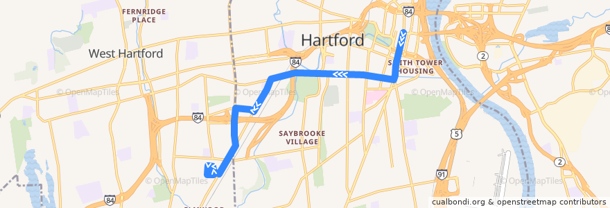 Mapa del recorrido CTtransit 31A Park Street-New Park Avenue (via Kane Street) de la línea  en Hartford County.