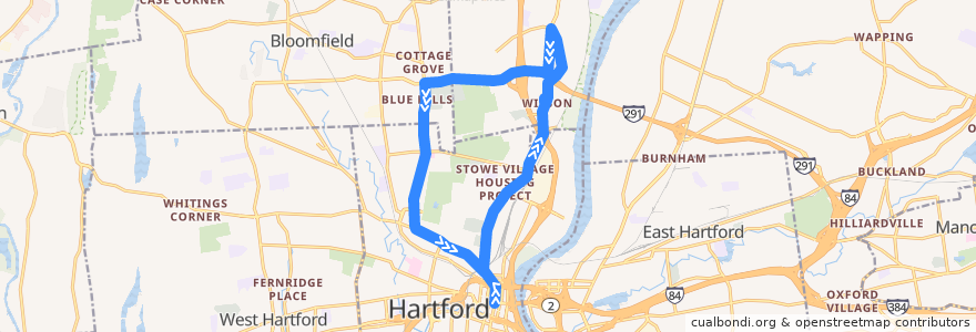 Mapa del recorrido CTtransit 40/52 de la línea  en Hartford County.