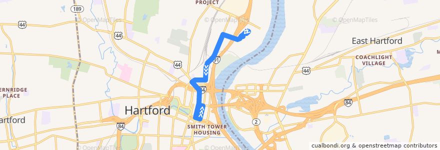 Mapa del recorrido CTtransit 38C Weston Street (to CTtransit) de la línea  en Hartford.