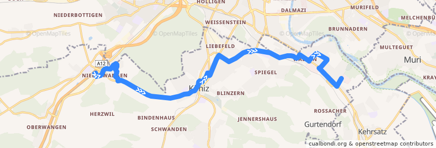 Mapa del recorrido Bus 29: Niederwangen Bahnhof => Wabern Lindenweg [abends] de la línea  en Köniz.