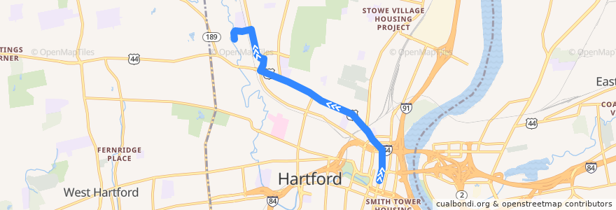 Mapa del recorrido CTtransit 58A Albany Avenue (to Mark Twain Drive) de la línea  en Hartford.