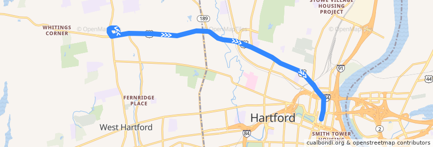 Mapa del recorrido CTtransit 58 Albany Avenue de la línea  en Hartford County.