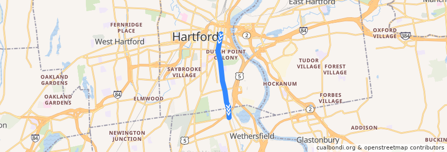 Mapa del recorrido CTtransit 53 Wethersfield Avenue de la línea  en Hartford.