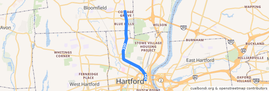 Mapa del recorrido CTtransit 52R Blue Hills Avenue (to Rockwell Corner) de la línea  en Hartford County.