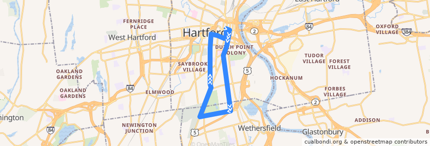 Mapa del recorrido CTtransit 47/61 de la línea  en Hartford County.