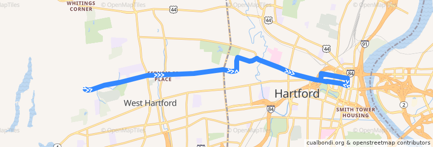 Mapa del recorrido CTtransit 72F Asylum Avenue (to Fern Street) de la línea  en Hartford County.
