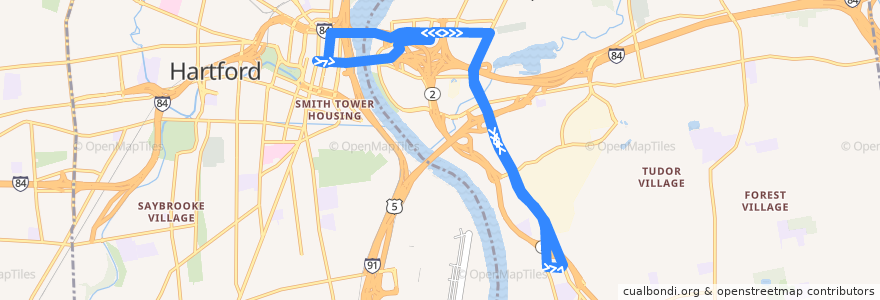 Mapa del recorrido CTtransit 95 Glastonbury de la línea  en East Hartford.