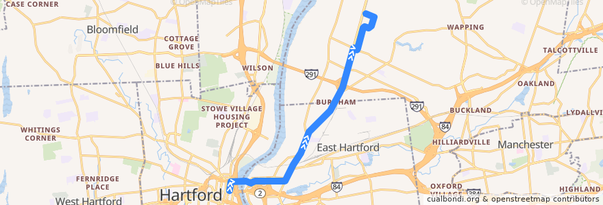 Mapa del recorrido CTtransit 96A John Fitch Boulevard de la línea  en Hartford County.
