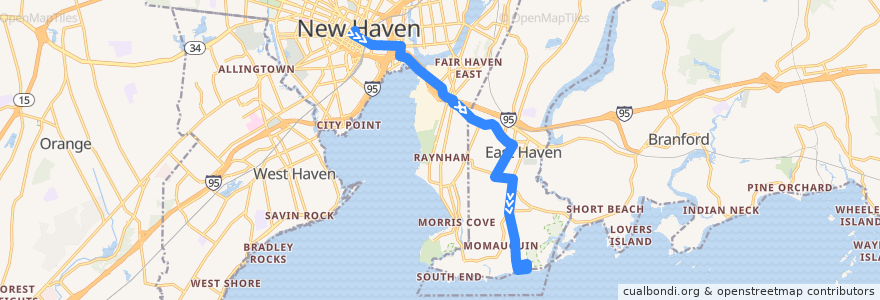 Mapa del recorrido CTtransit 204M East Haven (to Momauguin) de la línea  en New Haven County.