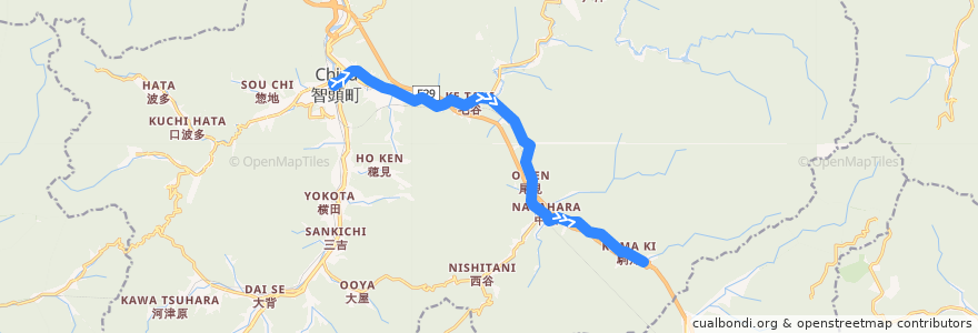 Mapa del recorrido すぎっこバス本谷線 de la línea  en 智頭町.