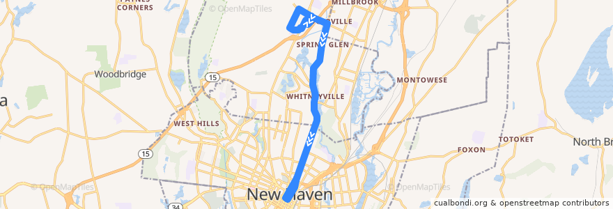 Mapa del recorrido CTtransit 228H Whitney Avenue (to Hamden Plaza) de la línea  en New Haven County.
