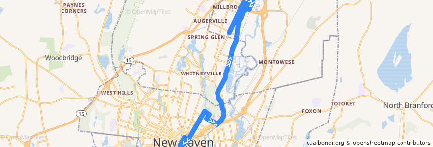 Mapa del recorrido CTtransit 224D State Street (to Devine Street) de la línea  en New Haven County.