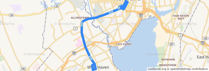Mapa del recorrido CTtransit 265 Congress Avenue de la línea  en New Haven County.