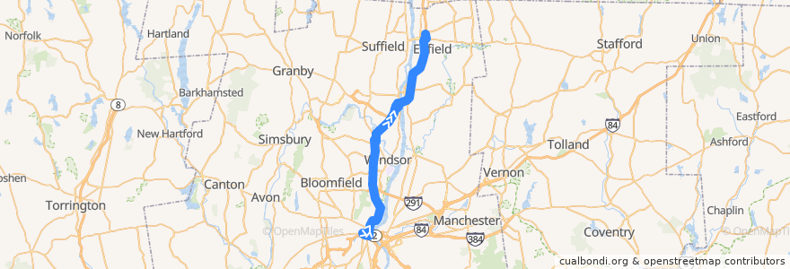 Mapa del recorrido CTtransit 905/915 Windsor-Windsor Locks-Enfield Express de la línea  en Hartford County.