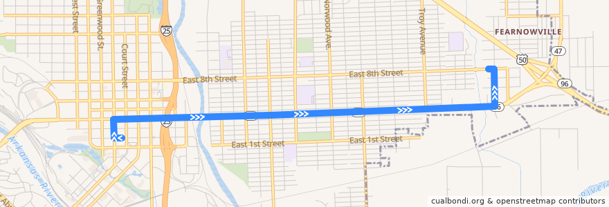 Mapa del recorrido Route 1 Eastside Outbound de la línea  en Pueblo.