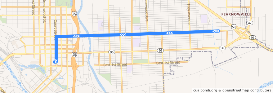 Mapa del recorrido Route 1 Eastside Inbound de la línea  en Pueblo.