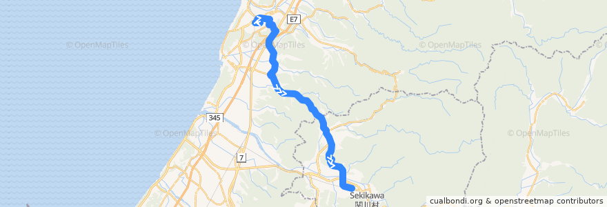 Mapa del recorrido 下関-女川-村上 線 de la línea  en 니가타현.