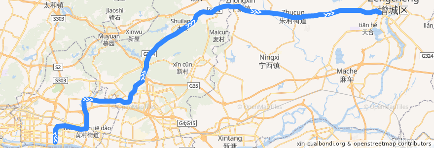 Mapa del recorrido 广州地铁21号线（员村→增城广场） de la línea  en غوانزو.