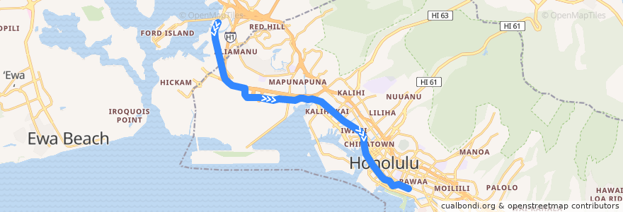 Mapa del recorrido Honolulu High-Capacity Transit Corridor Project (Phase 2) de la línea  en Comté de Honolulu.