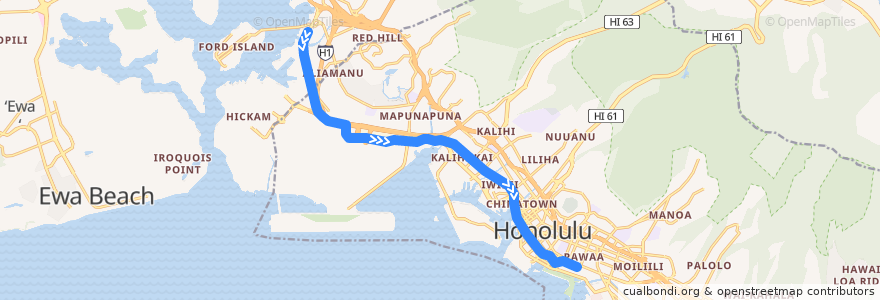 Mapa del recorrido Honolulu High-Capacity Transit Corridor Project (Phase 2) de la línea  en Honolulu County.