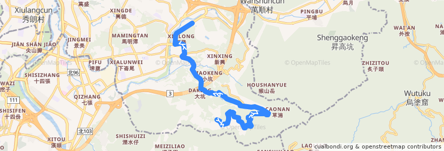 Mapa del recorrido 臺北市 貓空左線 貓空遊園公車(左線/動物園線) de la línea  en Wenshan District.