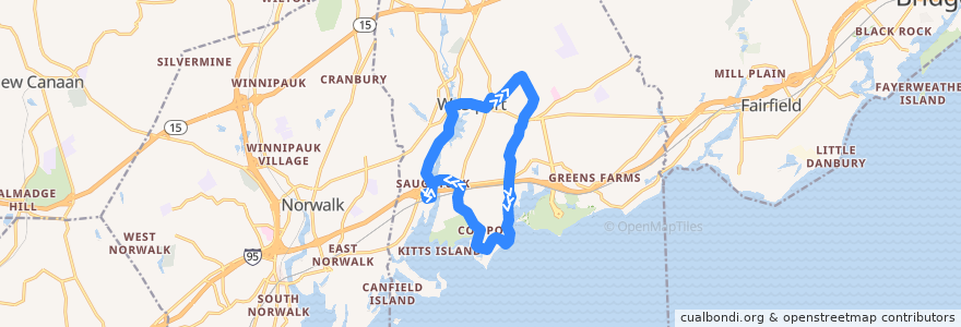 Mapa del recorrido NTD Westport S4 de la línea  en Fairfield County.