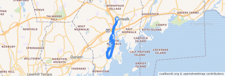 Mapa del recorrido NTD Wheels 10 de la línea  en Norwalk.