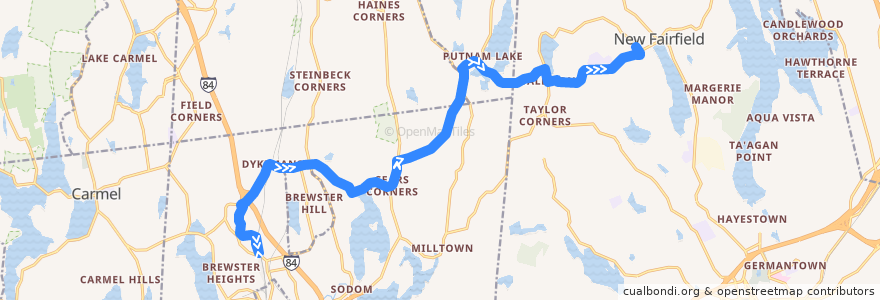 Mapa del recorrido HARTransit 14 New Fairfield-Southeast Shuttle de la línea  en Соединённые Штаты Америки.