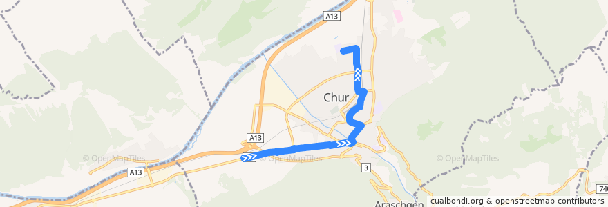 Mapa del recorrido 1: Plankis - Lachen de la línea  en Chur.