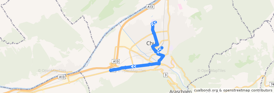 Mapa del recorrido 1: Lachen - Plankis de la línea  en Chur.