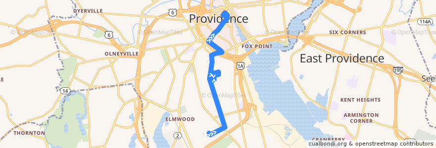 Mapa del recorrido RIPTA 6 Prairie Avenue/Roger Williams Park Zoo to Kennedy Plaza (from Colony House) de la línea  en Providence.